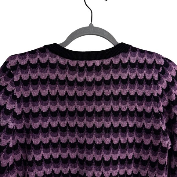 Leo & Ugo Purple Black Scallop Lurex Striped Knit V-Neck Sweater Size S France - Picture 12 of 12